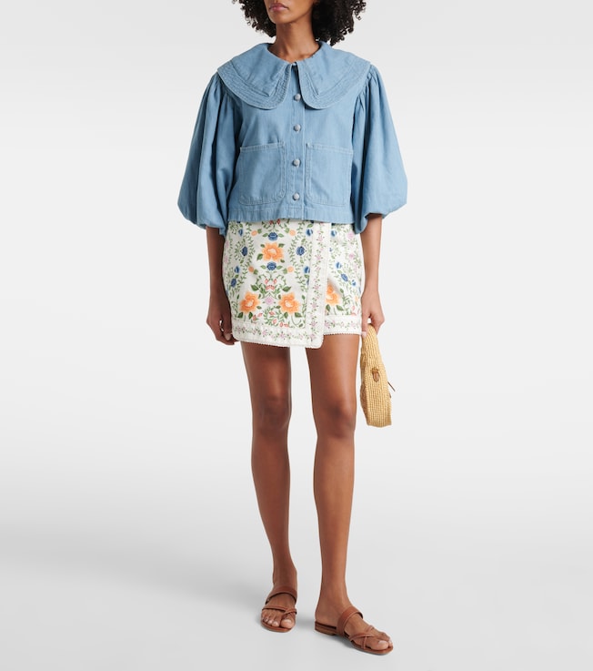 FARM Rio - Bow-embellished scalloped linen midi dress | Plush