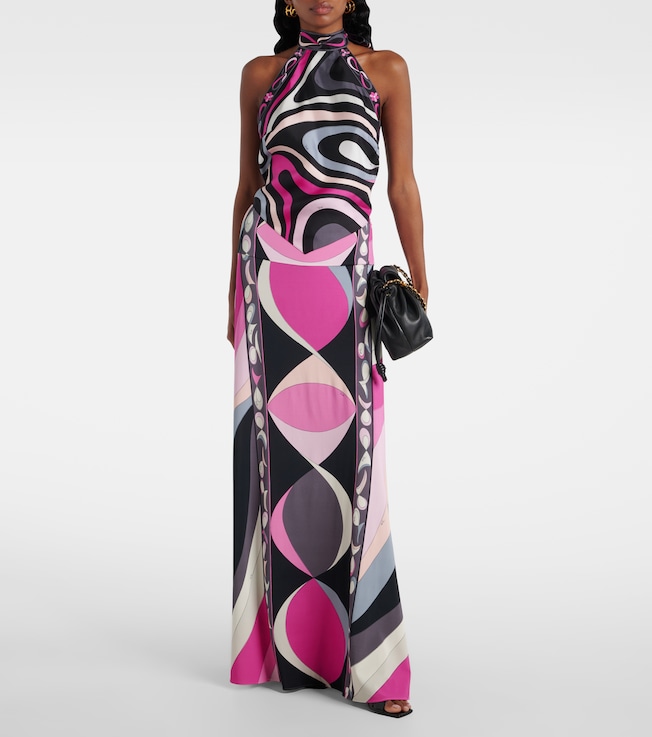 pucci marmo halterneck satin jersey maxi dress Marmo halterneck satin jersey maxi dress in blue - Pucci
