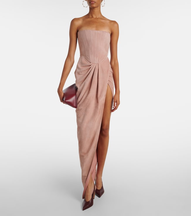Alex Perry Draped suede bustier dress