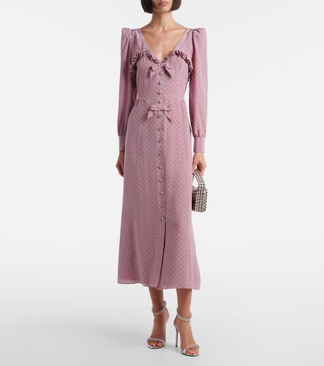Alessandra Rich Polka-dot ruffled silk midi dress