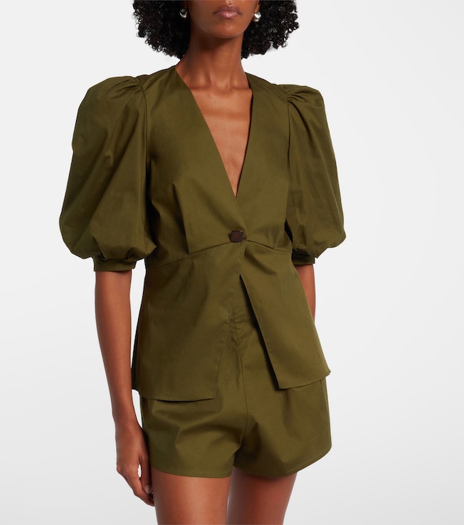Adriana Degreas Puff-sleeve cotton-blend top