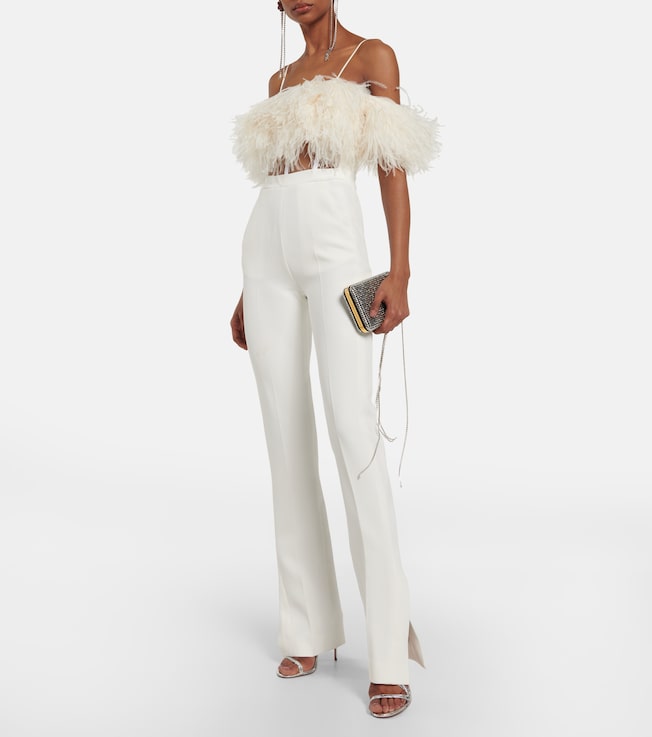 David Koma Feather-trimmed cady jumpsuit