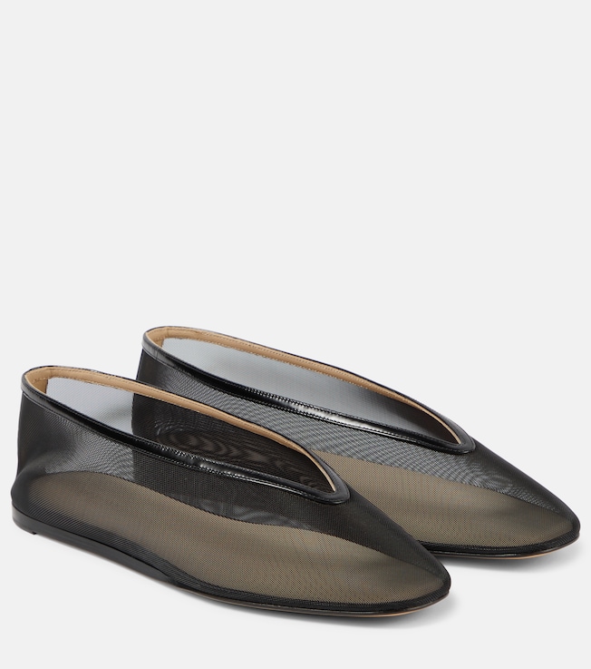 LE MONDE BERYL Luna leather-trimmed mesh ballet flats