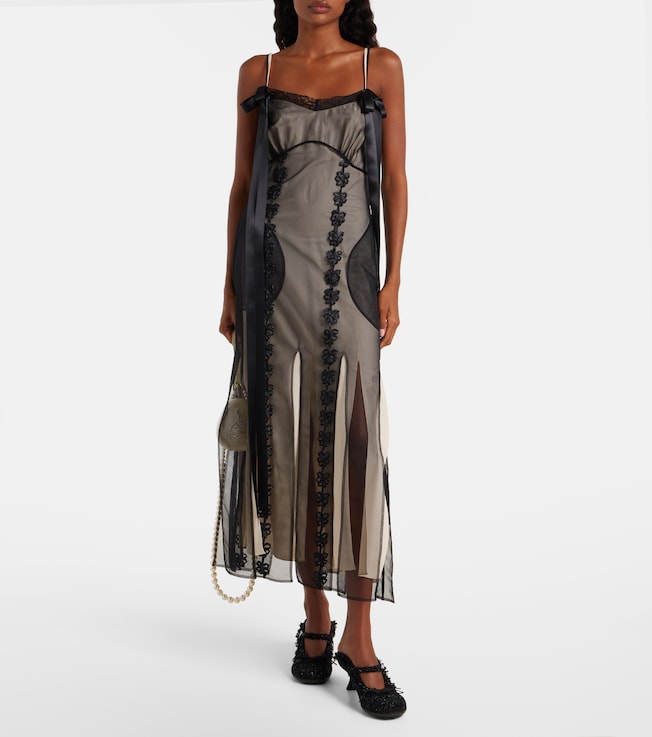 Simone Rocha Lace-trimmed sheer midi dress