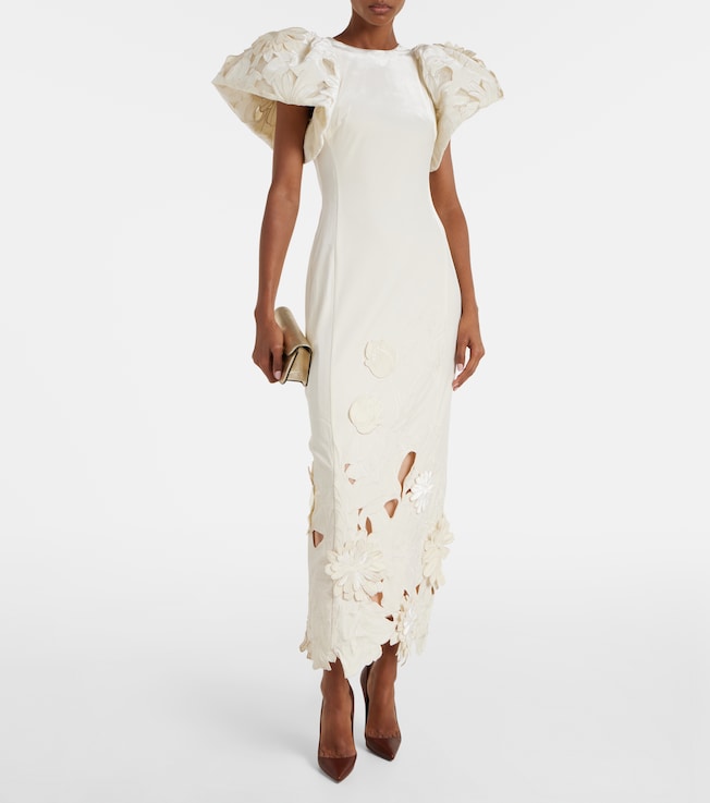 LEO LIN Lucina floral-appliqué velvet maxi dress