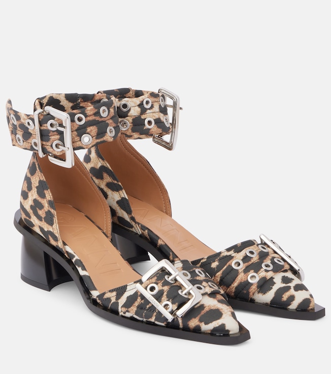 GANNI Leopard-print satin pumps
