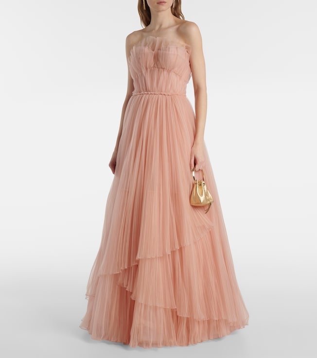 Costarellos Marinel plissé tulle gown