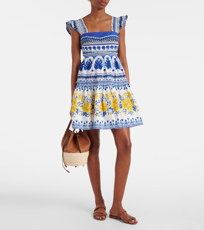 FARM Rio Printed tiered cotton minidress