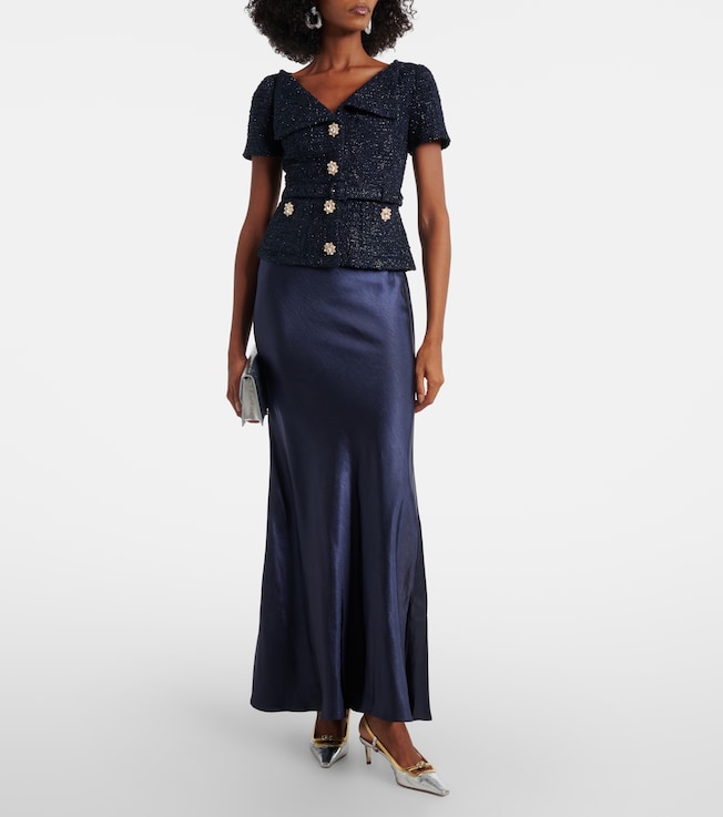 self-portrait Embellished bouclé and satin maxi dress