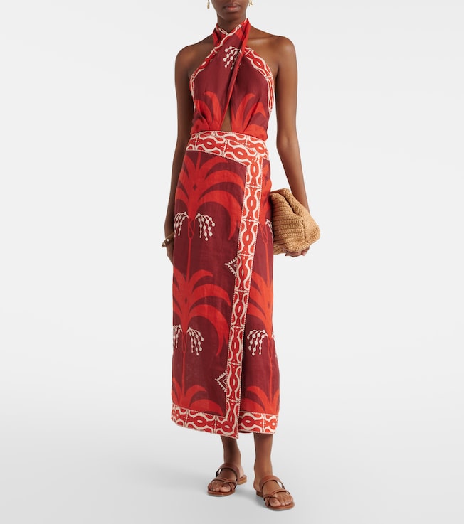 Johanna Ortiz Printed open-back linen midi dress