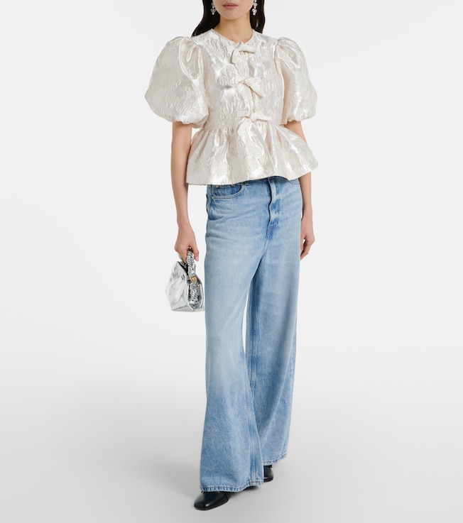 GANNI Peplum satin jacquard blouse
