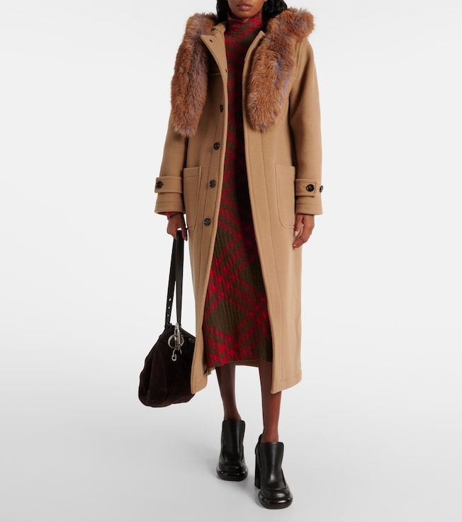 Burberry Faux fur-trimmed wool coat