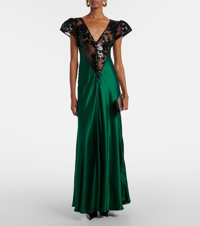 Rodarte Sequined lace-trimmed silk gown