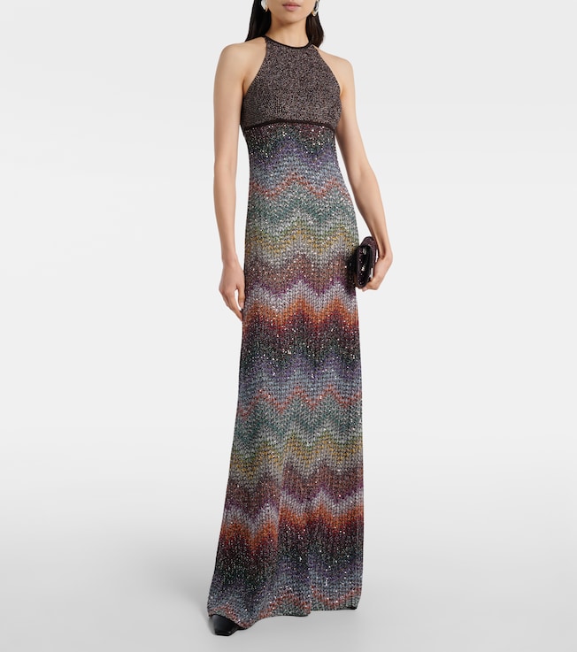 Missoni Zig Zag halterneck lamé maxi dress