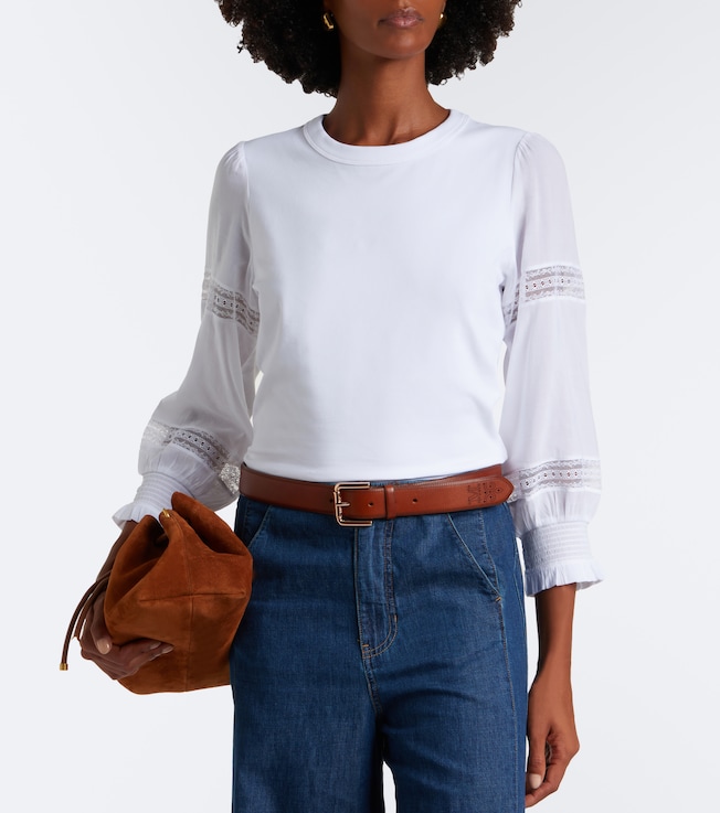 Veronica Beard Bellamie lace-trimmed cotton-blend top