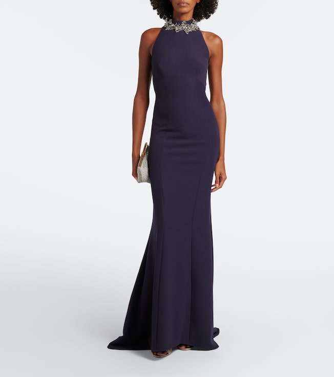 Safiyaa Lark embellished halterneck crêpe gown