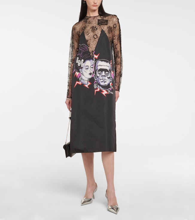 Prada Printed lace midi dress