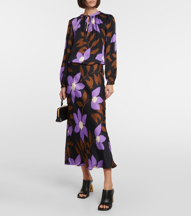Velvet Kaiya printed satin midi skirt 