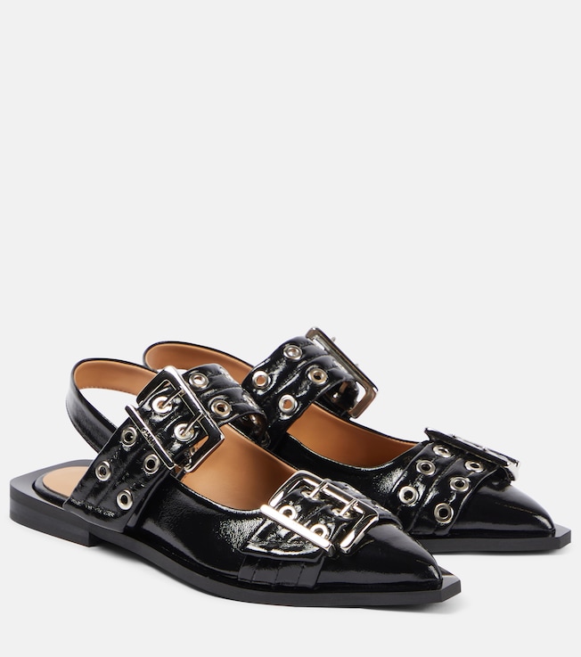 GANNI Faux-leather slingback flats
