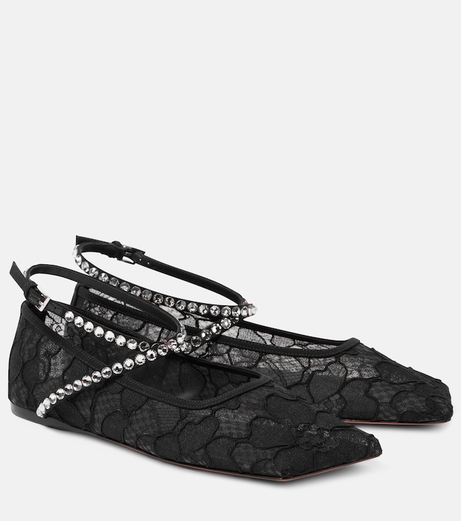 AMINA MUADDI Ane embellished lace ballet flats