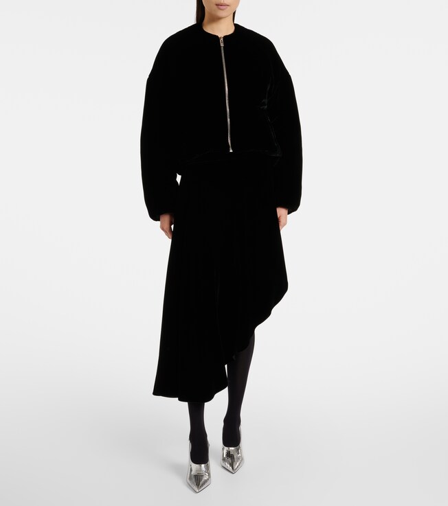 Alaïa Asymmetric velvet midi skirt