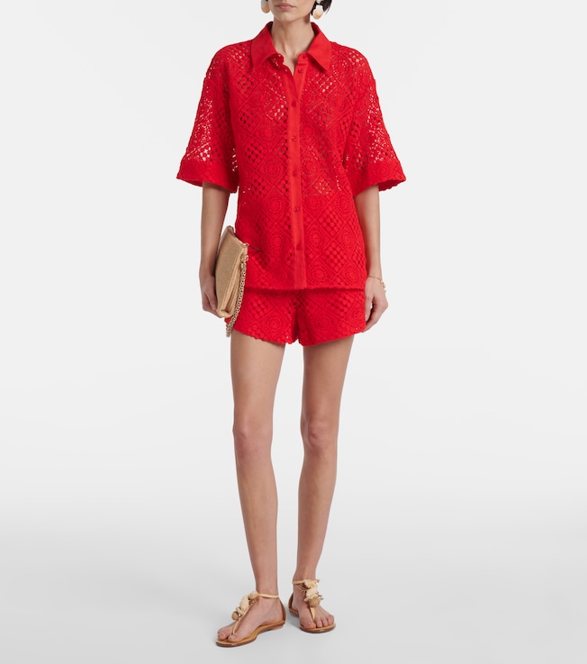 SIR. Crochet high-rise cotton-blend shorts