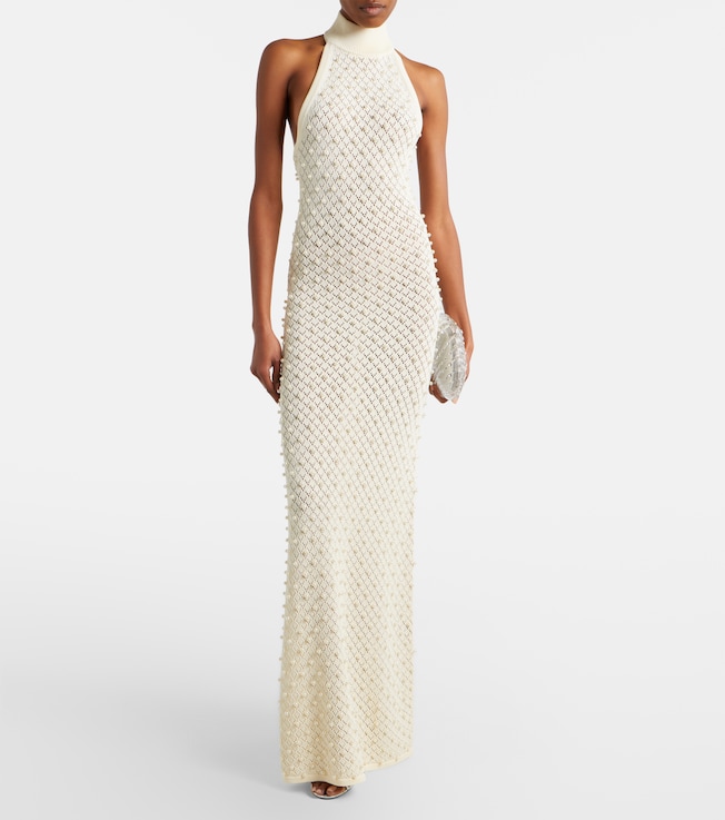 David Koma Crochet embellished turtleneck gown