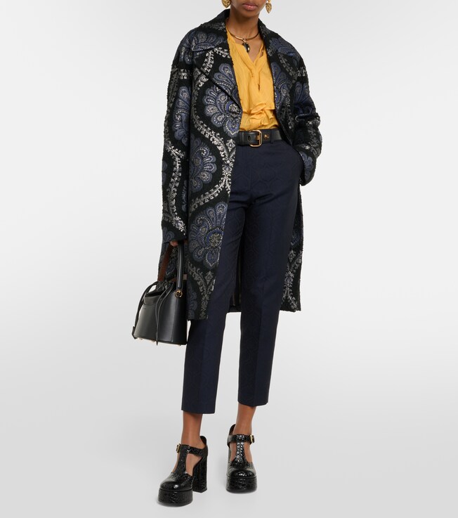 Etro Printed cotton-blend jacquard slim pants
