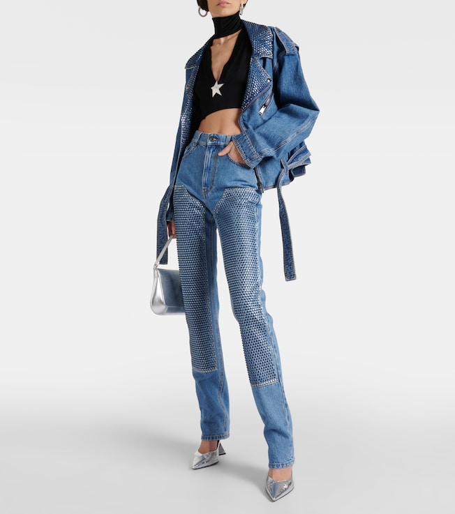 Area Crystal-embellished high-rise straight jeans