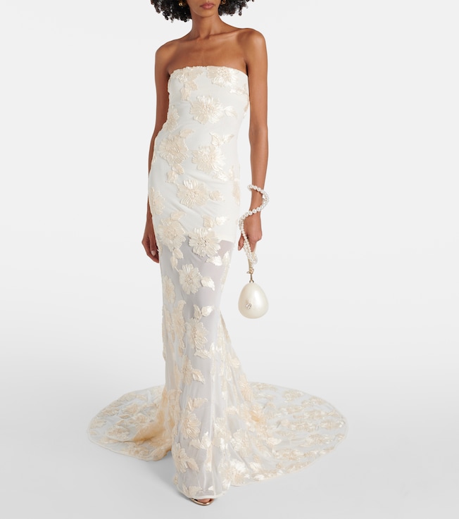 Rotate Bridal Alberty floral-appliqué mesh gown
