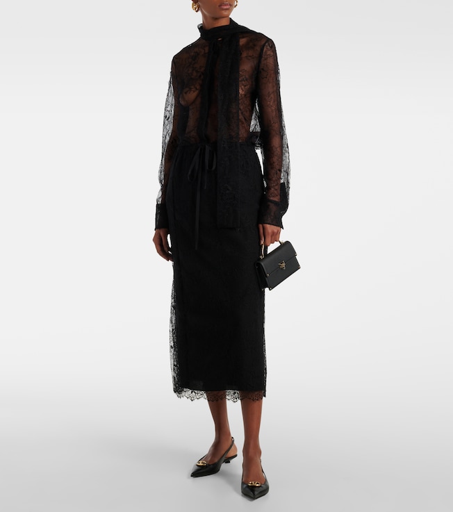 Valentino Scarf-detail floral lace blouse