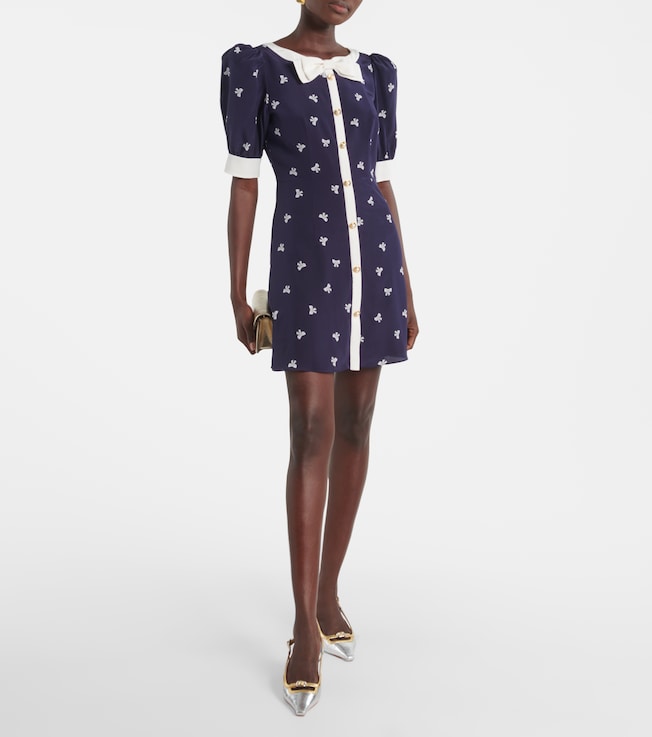 Alessandra Rich Bow-detail polka-dot silk minidress
