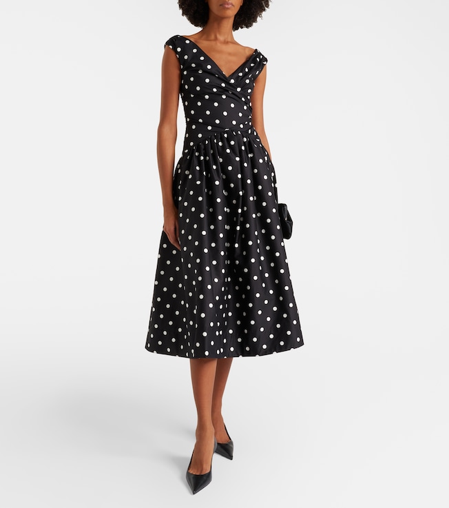 self-portrait Polka-dot off-shoulder cotton midi dress