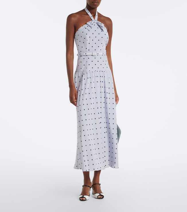 Alessandra Rich Belted polka-dot halterneck silk midi dress