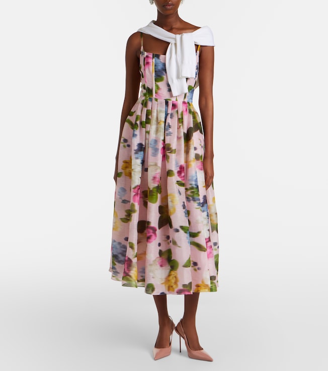 Carolina Herrera Floral linen and silk midi dress
