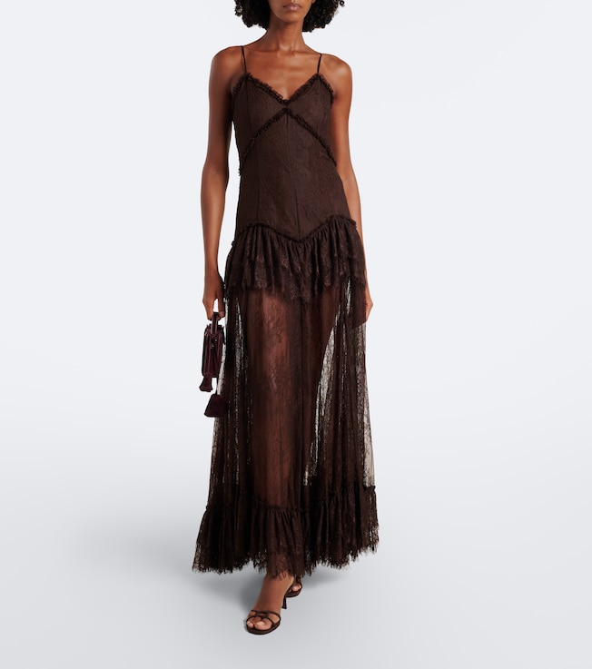 DE LA VALI Kala tiered ruffled lace maxi dress
