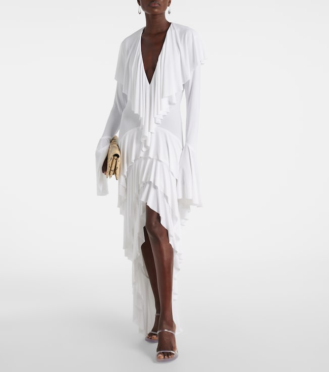Norma Kamali Tiered ruffled asymmetric maxi dress