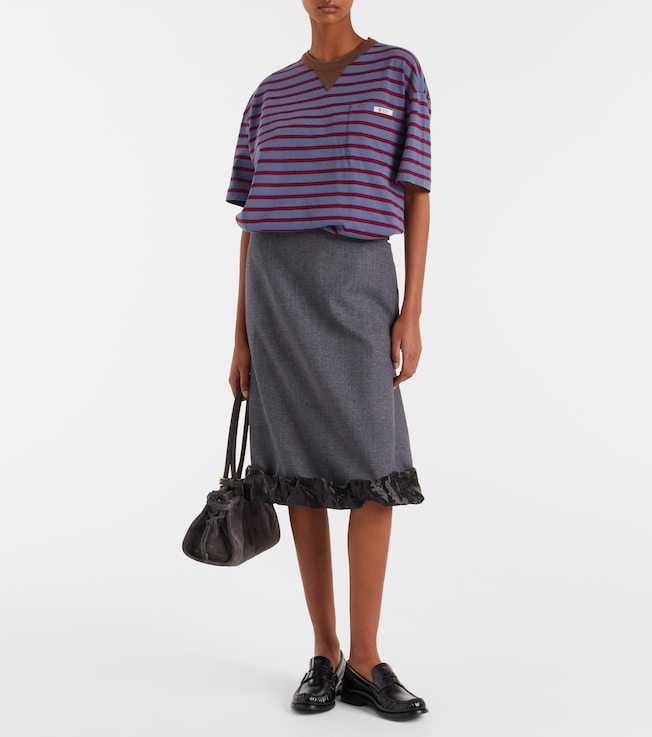 Prada Satin-trimmed wool midi skirt