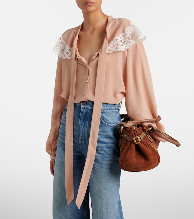 Chloé Lace-trimmed silk georgette blouse