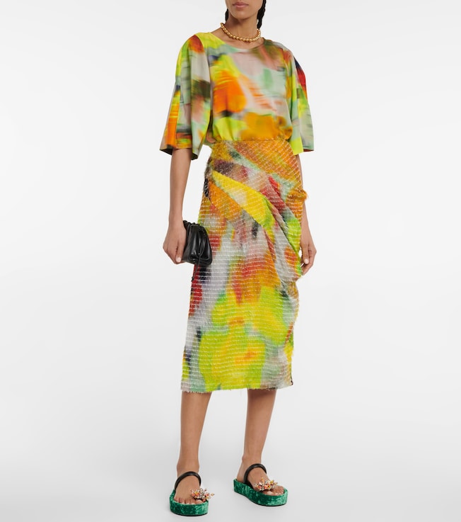 Dries Van Noten Fringe-trimmed printed high-rise midi skirt