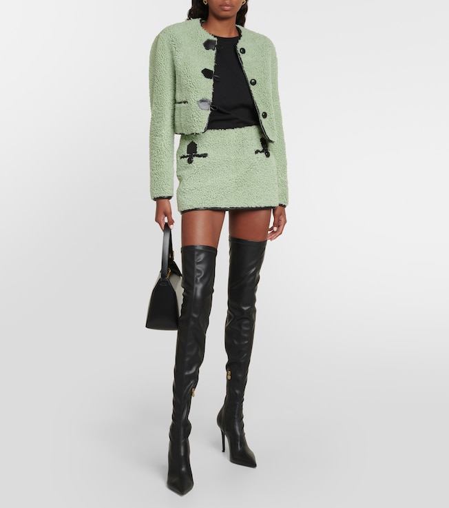 Blancha Leather-trimmed shearling miniskirt