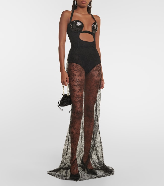 Nensi Dojaka Cutout sequined lace-trimmed gown