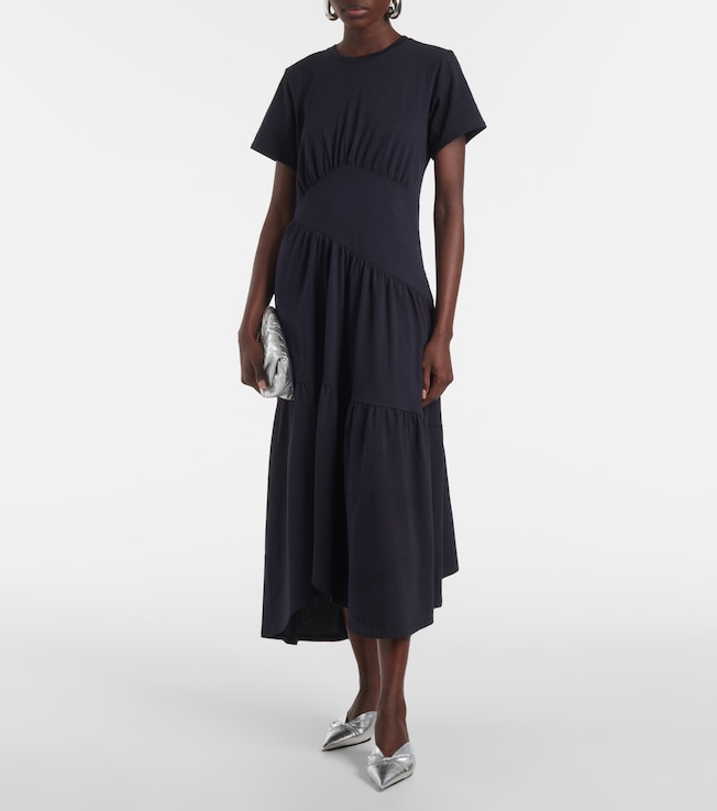 FRAME Gathered paneled cotton midi dress