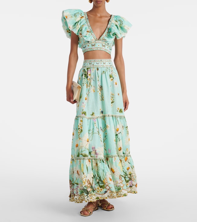 Camilla Floral linen crop top