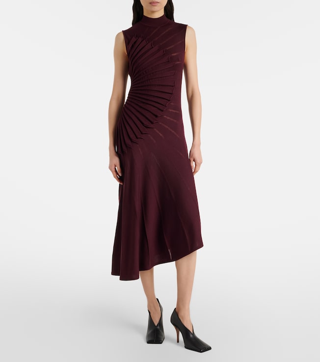 Alaïa Asymmetric pleated wool midi dress