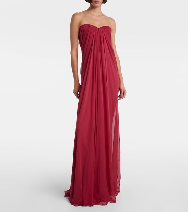 McQueen Draped silk chiffon bustier gown