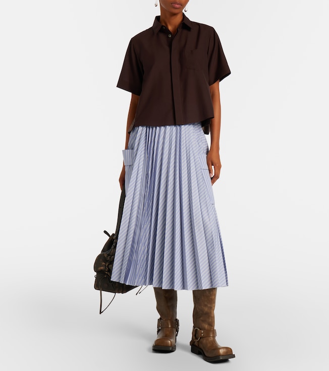 Sacai Striped cotton-blend midi skirt