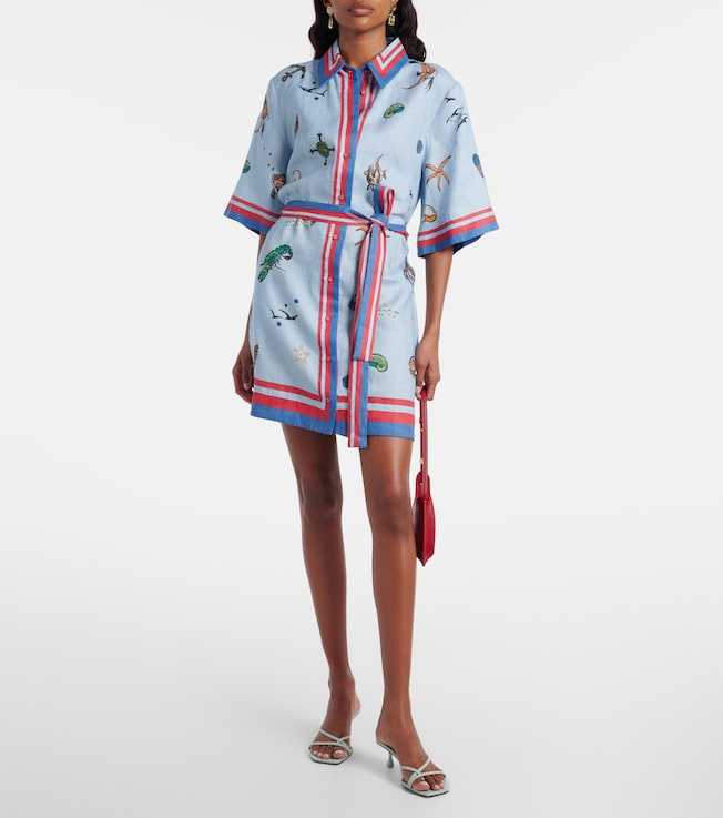 Alémais Printed belted linen shirt dress