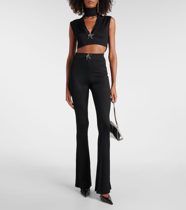 Area Star Stud ribbed-knit crop top