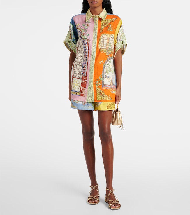 Alémais Monte printed high-rise linen shorts